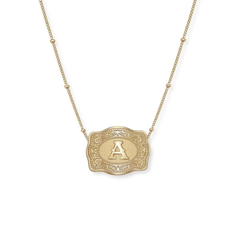 Unisex Yellow Gold Initial S925 Silver Mini Belt Buckle Necklace