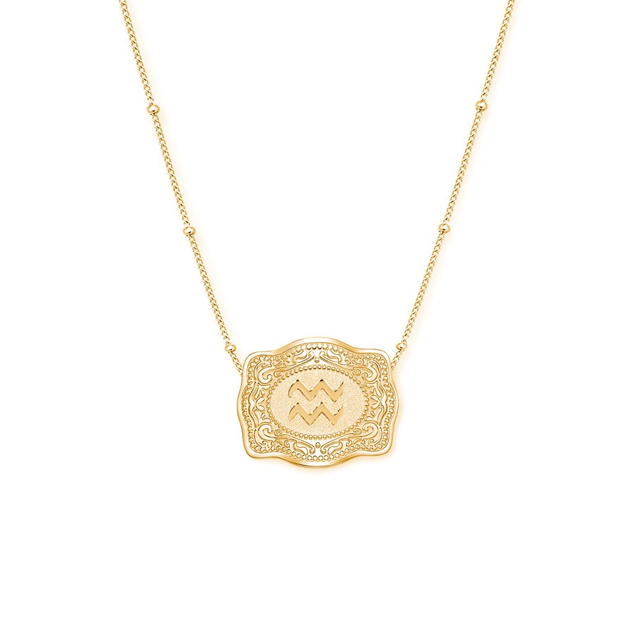 Unisex Yellow Gold 925 Sterling Silver Zodiac Mini Belt Buckle Necklace