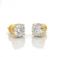 Round Yellow Gold Brilliant Cut VVS Moissanite Stud Earrings