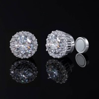 Moissanite Round Cut Magnetic Non-Piercing Stud Earrings in S925 Sterling Silver