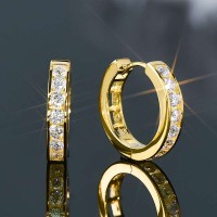 2.5mm Moissanite Hoop Earrings in S925 Sterling Silver-18K Yellow Gold Plated