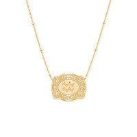 Unisex Yellow Gold 925 Sterling Silver Zodiac Mini Belt Buckle Necklace