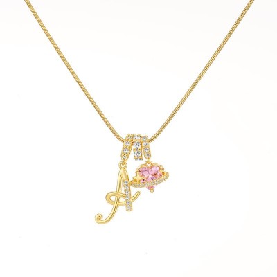 Unique 925 Sterling Silver Art Design Yellow Gold  Initial Letter Charm Necklace with Personalized Heart Birthstone Gift for Her