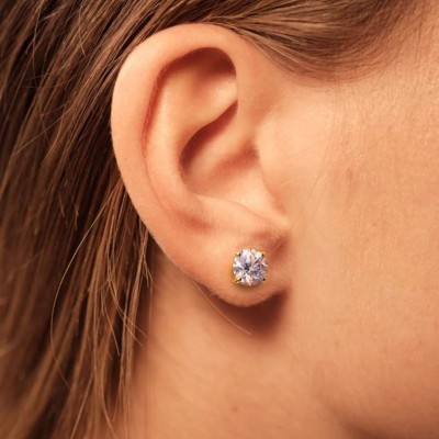 Round Yellow Gold Brilliant Cut VVS Moissanite Stud Earrings