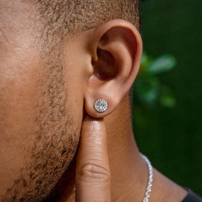 Moissanite Round Cut Magnetic Non-Piercing Stud Earrings in S925 Sterling Silver