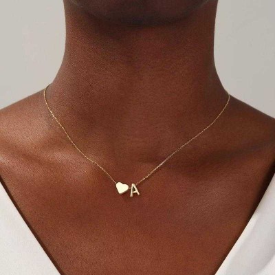 925 Sterling Silver Initial Necklaces Golden Heart Letter A-Z Necklace Dainty Heart Name Necklace  For Her